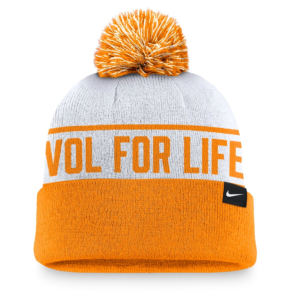 Men's Nike White/Tennessee Orange Tennessee Volunteers Local Peak Cuffed Knit Hat with Pom