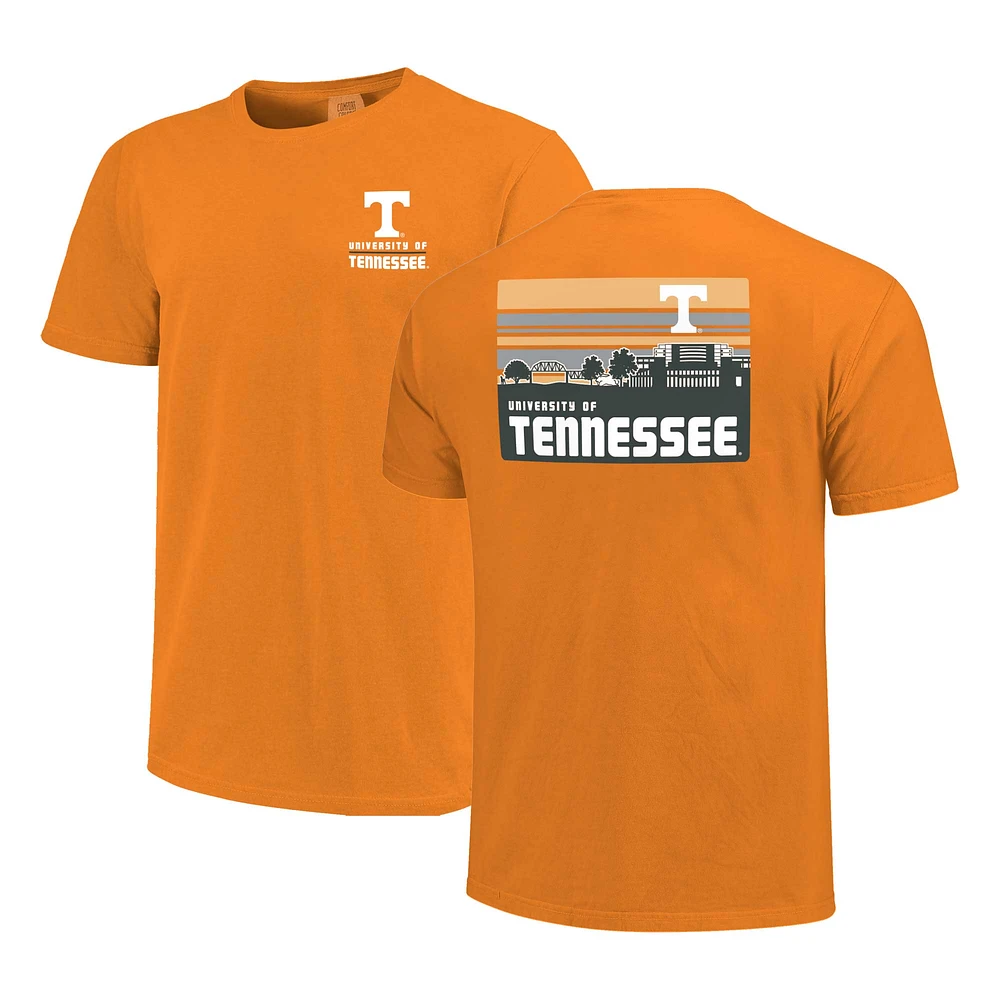 T-shirt à rayures orange Tennessee Volunteers pour homme avec silhouette du campus