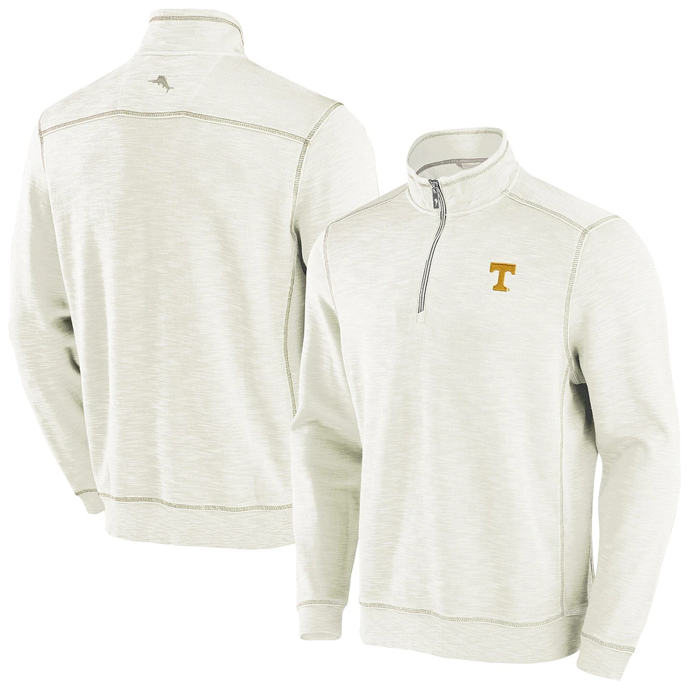 Men's Tommy Bahama Cream Tennessee Volunteers Tobago Bay Half-Zip Tri-Blend Top