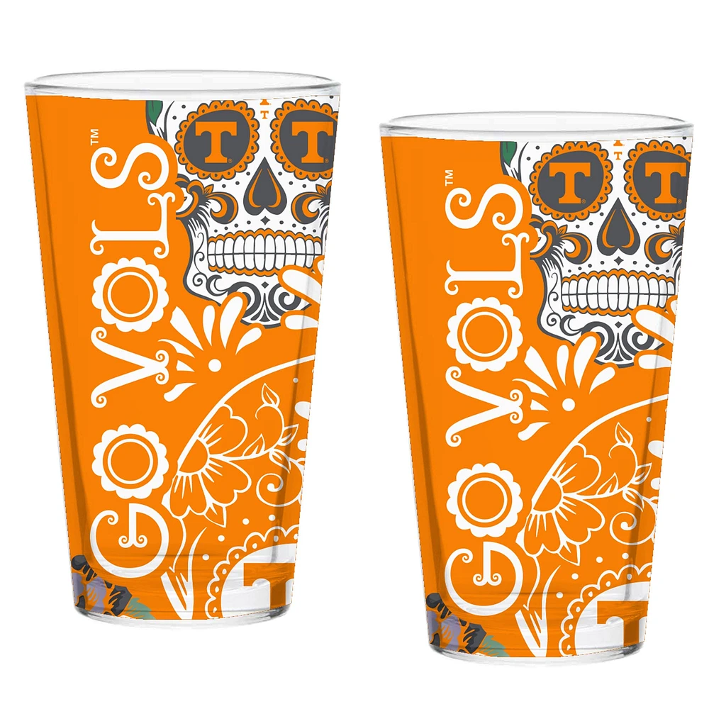 Tennessee Volunteers Lot de deux 16oz. Ensemble de verres à pinte Dia De Los Muertos