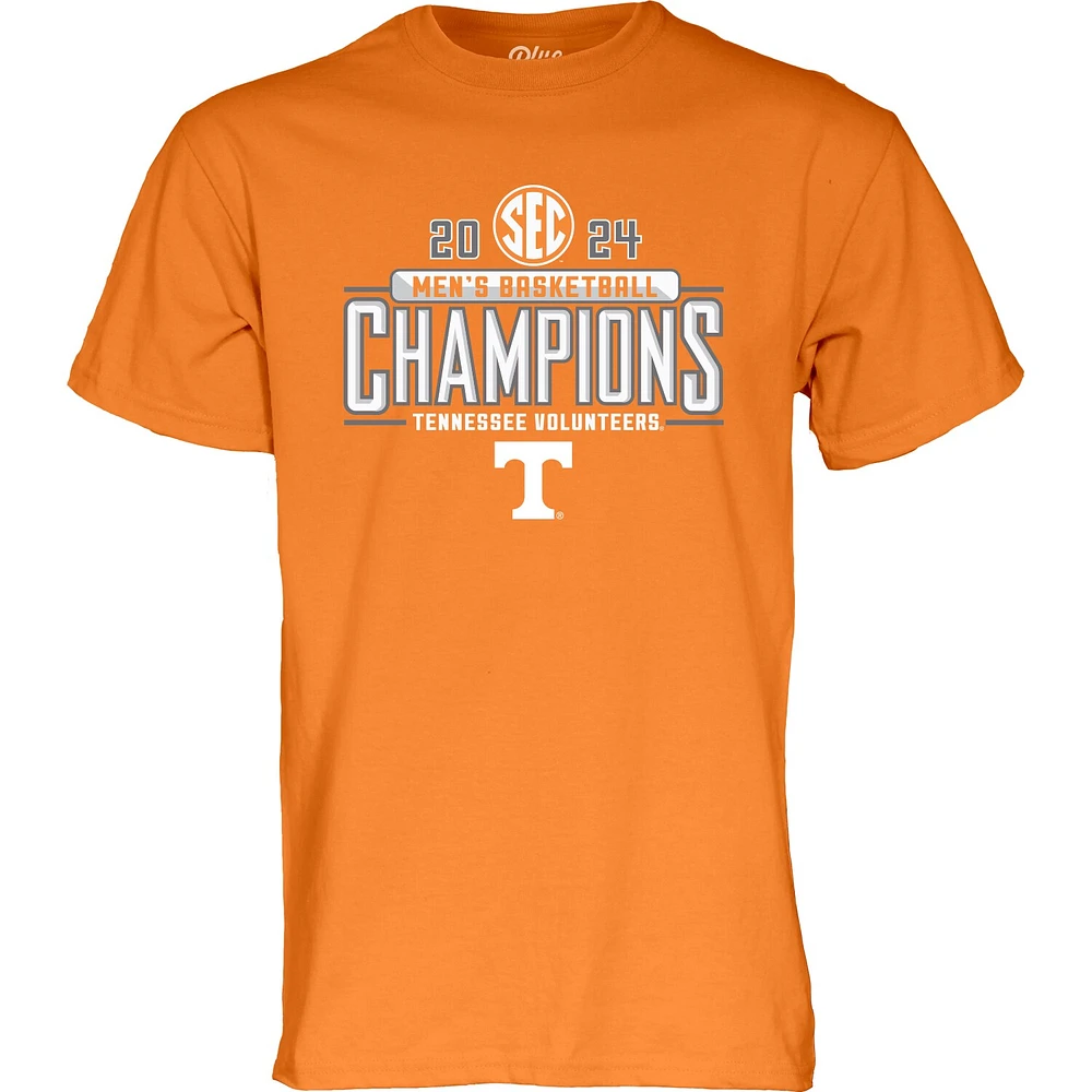 T-shirt unisexe bleu 84 Tennessee Orange Volunteers 2024 SEC pour hommes, Champions de la saison régulière basket-ball, vestiaire