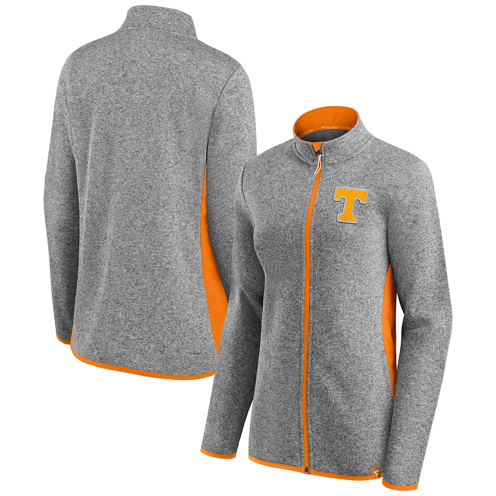 Women's Fanatics  Heather Gray Tennessee Volunteers Block Party Fleece Full-Zip Sweater
