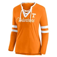 Women's Fanatics  Tennessee Orange Volunteers Block Party Script Lace-Up V-Neck Long Sleeve T-Shirt