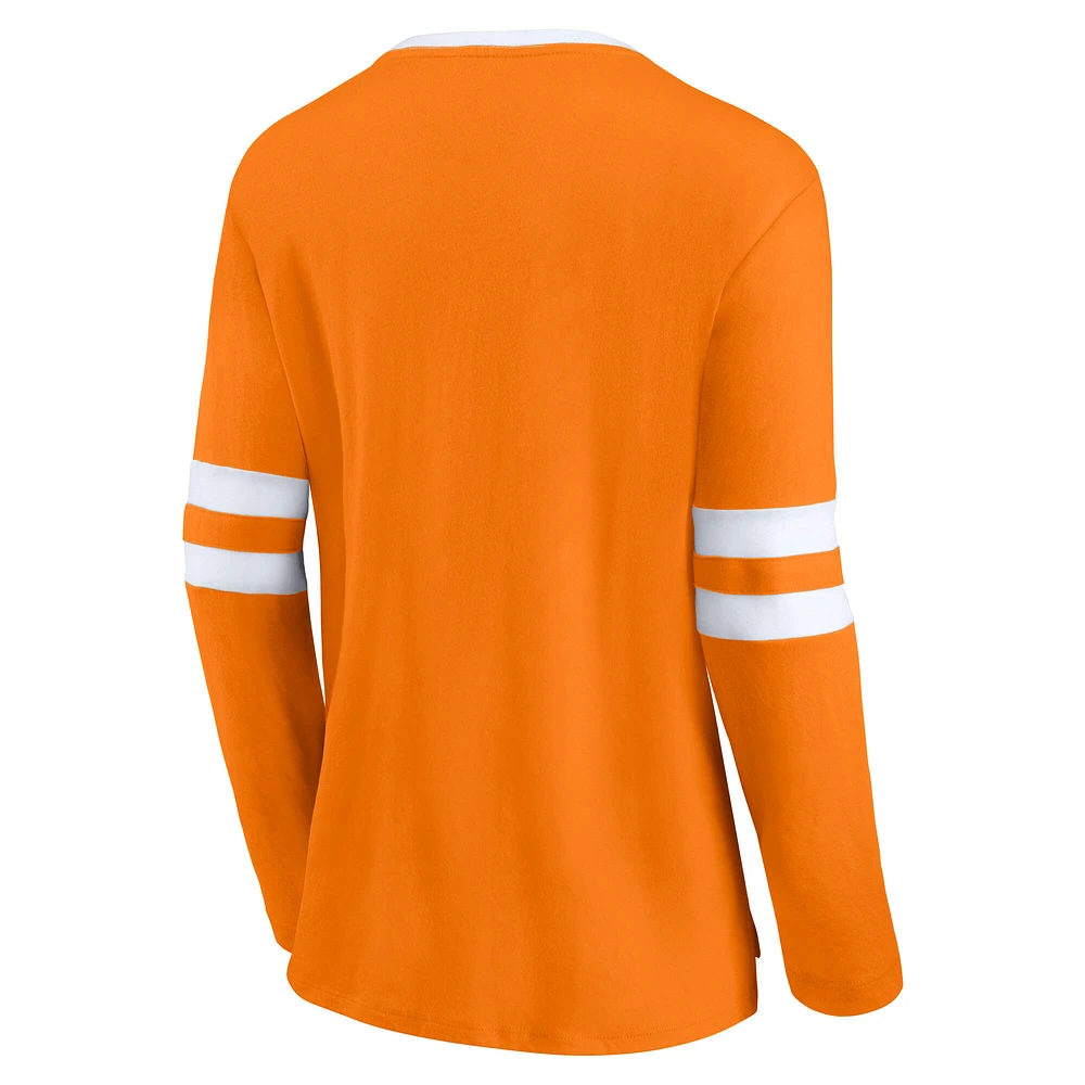Women's Fanatics  Tennessee Orange Volunteers Block Party Script Lace-Up V-Neck Long Sleeve T-Shirt