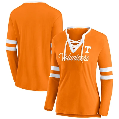 Women's Fanatics  Tennessee Orange Volunteers Block Party Script Lace-Up V-Neck Long Sleeve T-Shirt