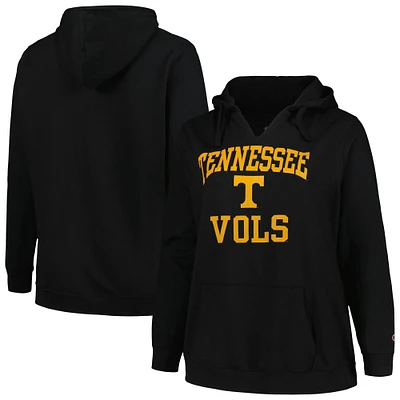 Women's Champion Black Tennessee Volunteers Plus Heart & Soul Notch Neck Pullover