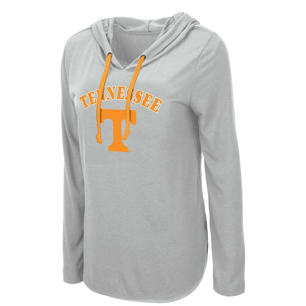 Women's Colosseum Gray Tennessee Volunteers My Lover Lightweight Hooded Long Sleeve T-Shirt