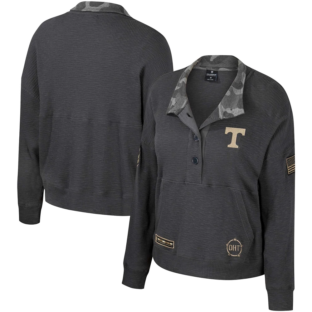 Sweat-shirt thermique Colosseum Heather Charcoal Tennessee Volunteers OHT Military Appreciation Payback Henley pour femmes