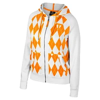 Women's Colosseum White Tennessee Volunteers The Dealio Argyle Full-Zip Jacket