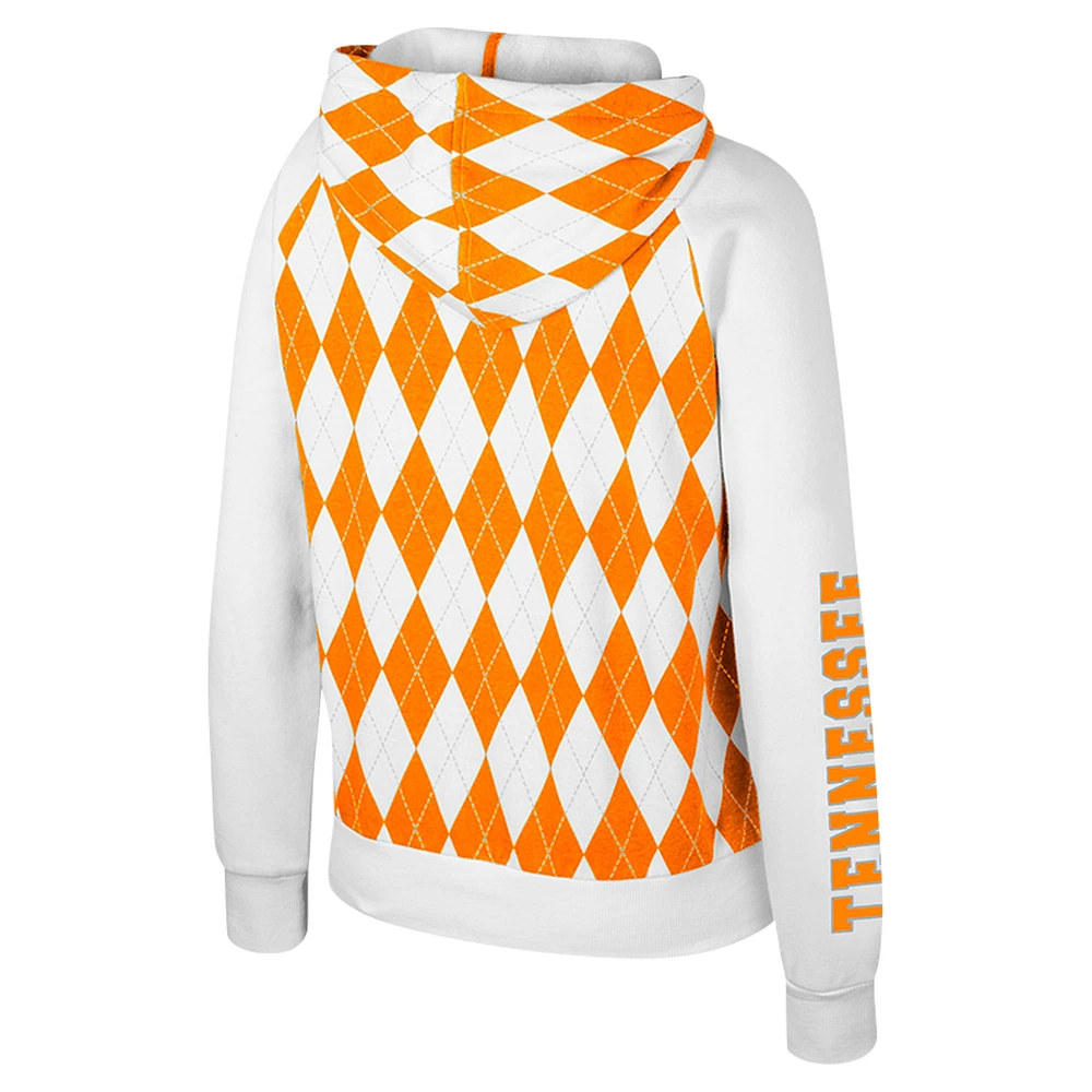 Women's Colosseum White Tennessee Volunteers The Dealio Argyle Full-Zip Jacket