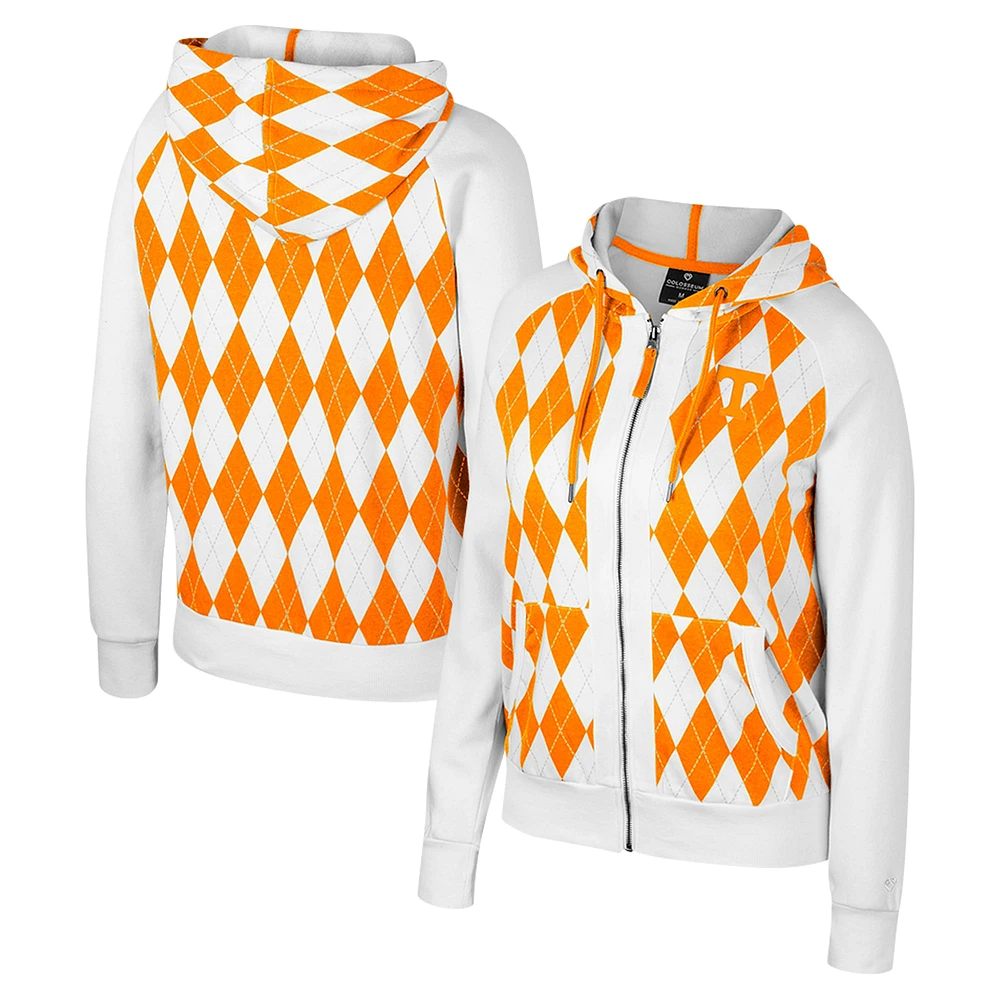 Women's Colosseum White Tennessee Volunteers The Dealio Argyle Full-Zip Jacket