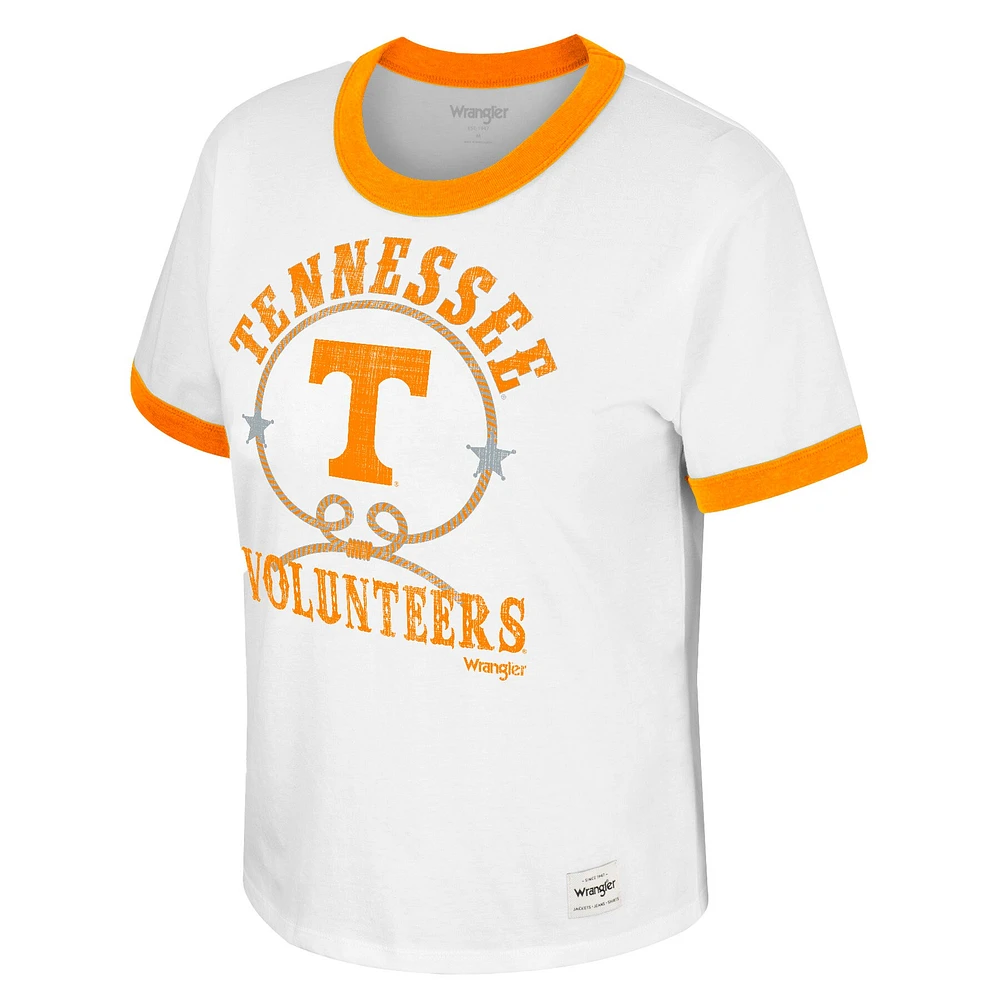 Women's Colosseum x Wrangler White Tennessee Volunteers Freehand Ringer T-Shirt