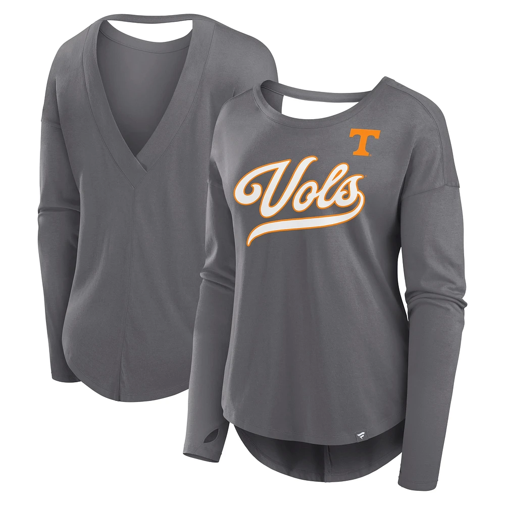 Women's Fanatics Gray Tennessee Volunteers Training Camp Core Long Sleeve V-Neck Fashion T-Shirt