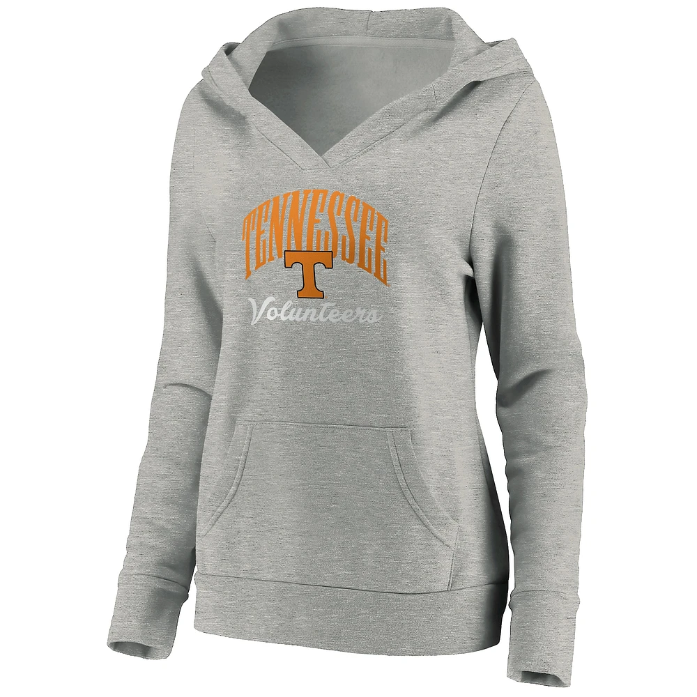 Women's Fanatics  Gray Tennessee Volunteers Victory Script V-Neck Pullover Hoodie