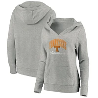 Women's Fanatics  Gray Tennessee Volunteers Victory Script V-Neck Pullover Hoodie