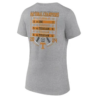 Women's Fanatics Heather Gray Tennessee Volunteers 2024 NCAA Men's Baseball College World Series Champions Schedule V-Neck T-Shirt