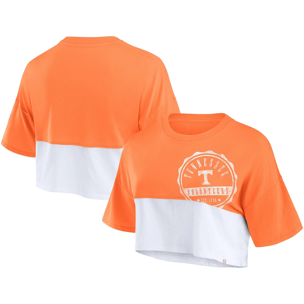 T-shirt court surdimensionné avec badge Tennessee Volunteers Fanatics orange/blanc pour femmes