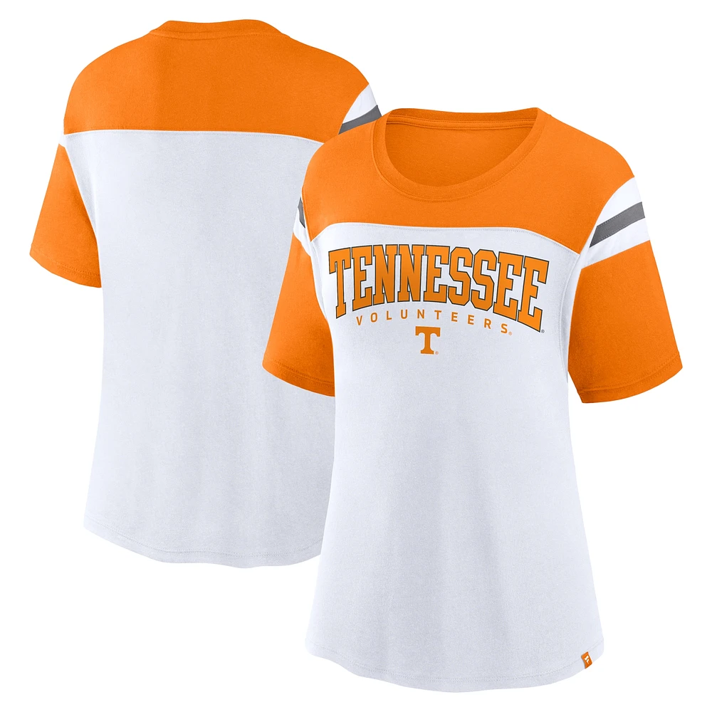 Women's Fanatics White Tennessee Volunteers Color-Block Fundamental Winning T-Shirt