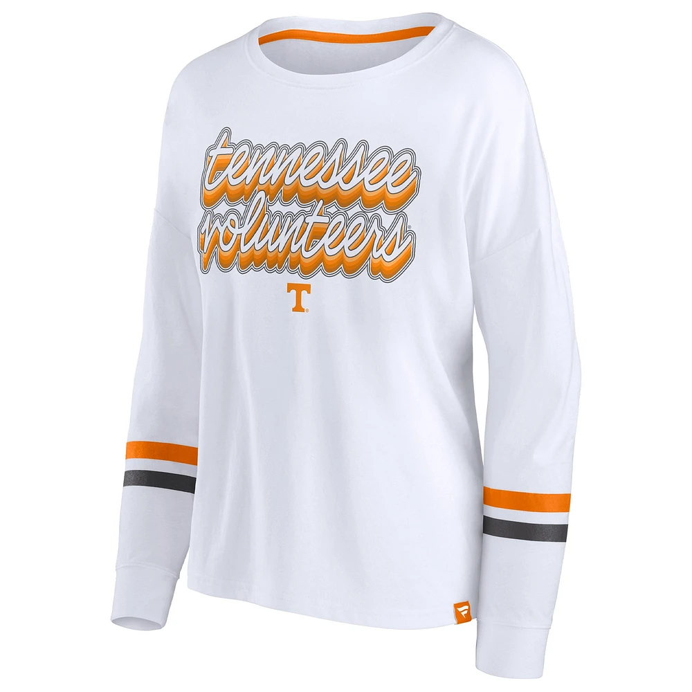 Women's Fanatics White Tennessee Volunteers Retro Power Striped Long Sleeve T-Shirt