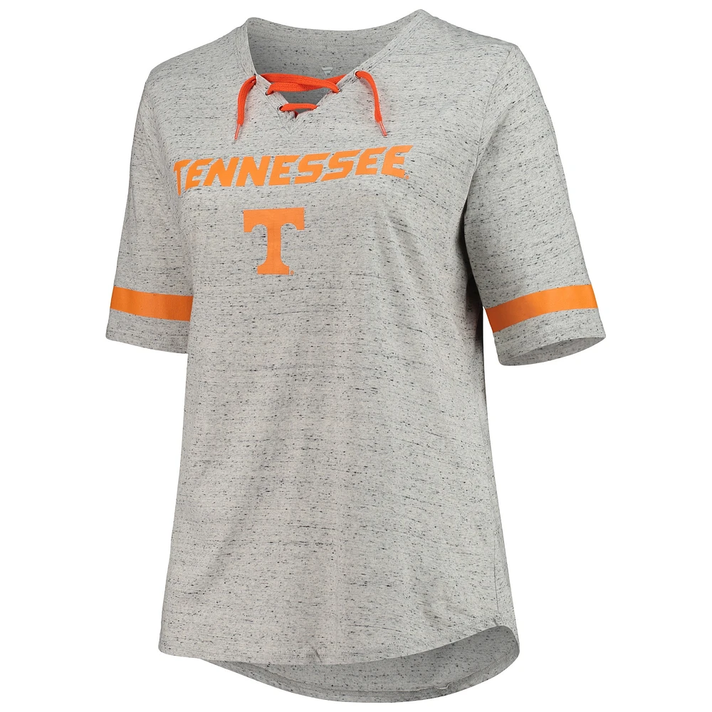 Women's Heathered Gray Tennessee Volunteers Plus Lace-Up V-Neck T-Shirt