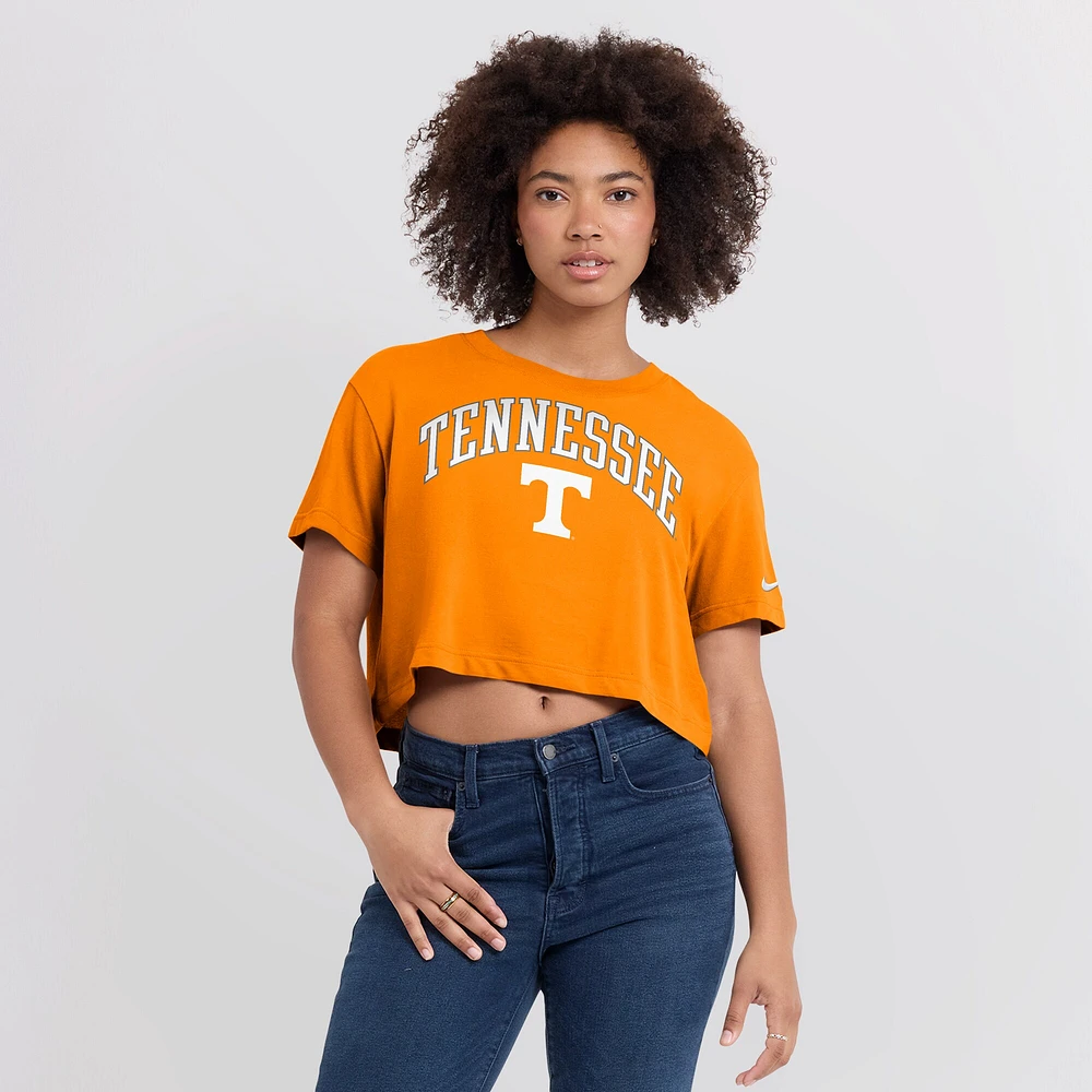 Women's Nike Tennessee Orange Volunteers Power Pursuit Athletic Prep Arch Performance Cropped T-Shirt