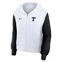 Sweat à capuche Nike blanc Tennessee Volunteers Cropped Beyond Capability pour femme, entièrement zippé, avec inscription et blocs de couleurs