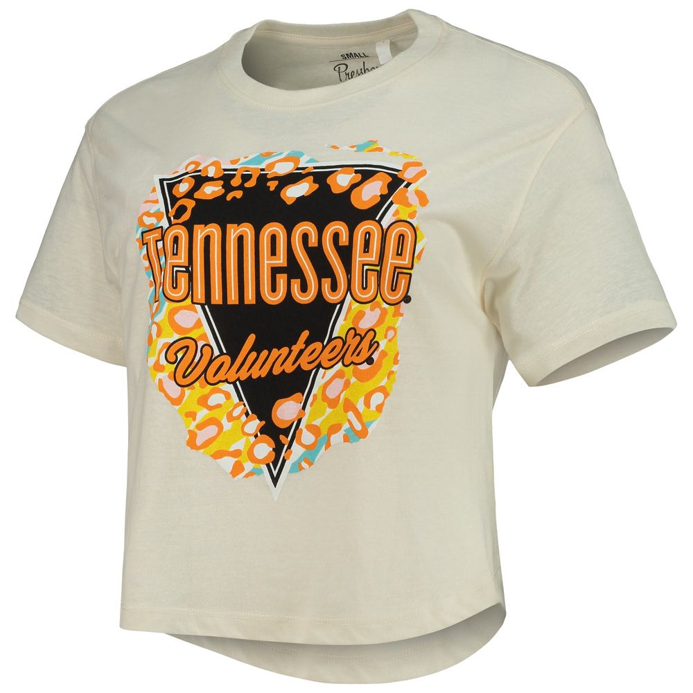 Women's Pressbox Cream Tennessee Volunteers Taylor Animal Print Cropped T-Shirt