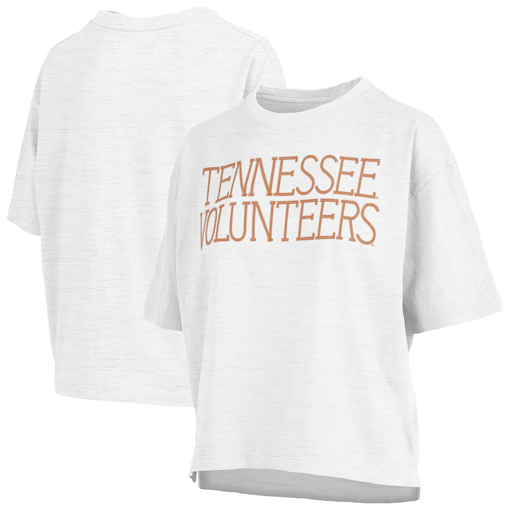 T-shirt Boxy Pressbox Heather Grey Tennessee Volunteers Motley Crew pour femmes, point de chaîne, longueur taille flammée