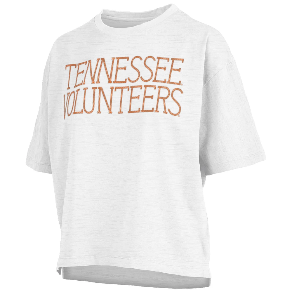 Women's Pressbox Heather Gray Tennessee Volunteers Motley Crew Chain Stitch Slub Waist Length Boxy T-Shirt