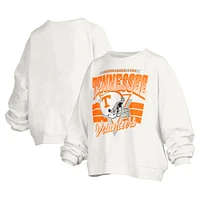 Women's Pressbox White Tennessee Volunteers Janice Retro Logo Oversized Pullover Sweatshirt