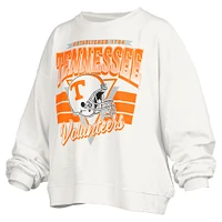 Women's Pressbox White Tennessee Volunteers Janice Retro Logo Oversized Pullover Sweatshirt