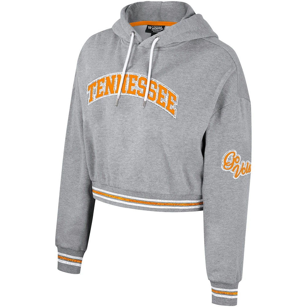 Women's The Wild Collective Heather Gray Tennessee Volunteers Cropped Shimmer Pullover Hoodie