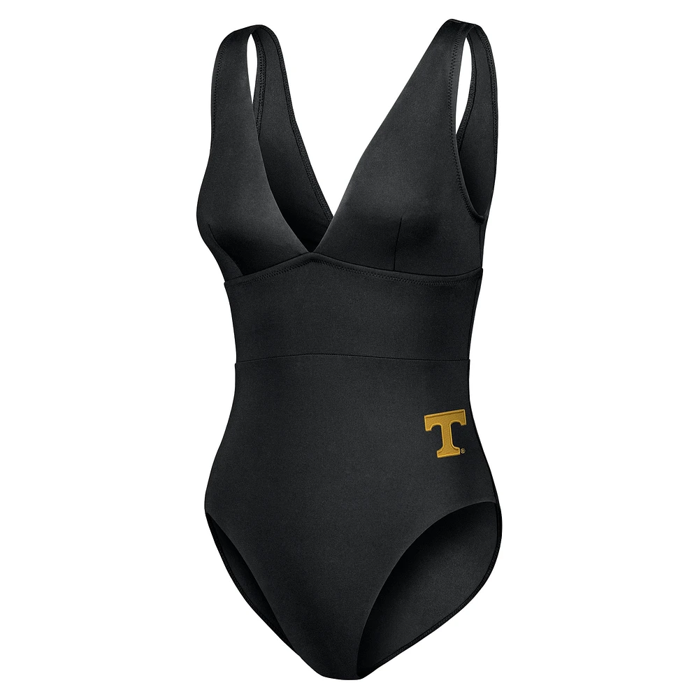 Women's Tommy Bahama Black Tennessee Volunteers Palm Modern V-Neck One-Piece Swimsuit