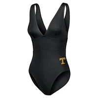 Women's Tommy Bahama Black Tennessee Volunteers Palm Modern V-Neck One-Piece Swimsuit