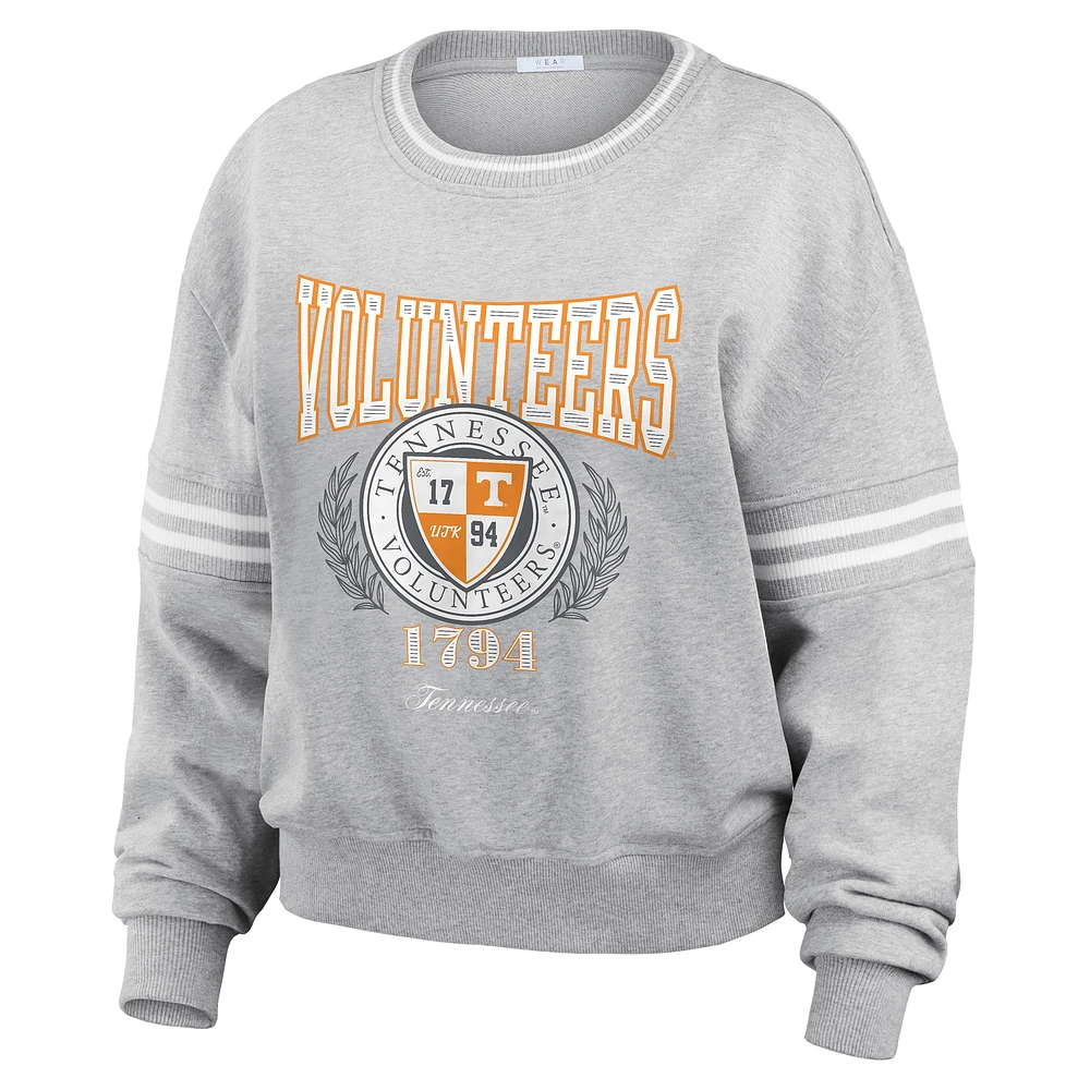 Women's WEAR by Erin Andrews Heather Gray Tennessee Volunteers Classic Stripe Pullover Sweater