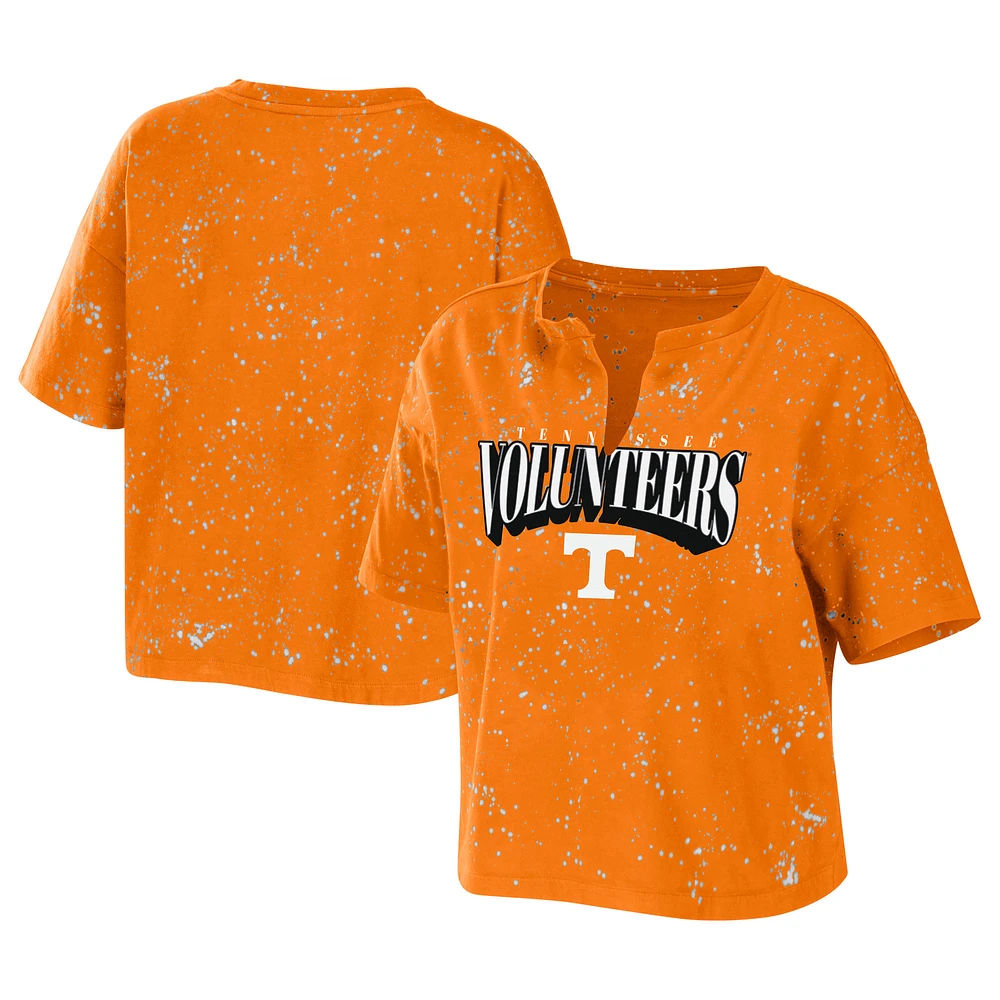 Women's WEAR by Erin Andrews Tennessee Orange Volunteers Bleach Wash Splatter Cropped Notch Neck T-Shirt