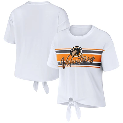 Women's WEAR by Erin Andrews White Tennessee Volunteers Striped Front Knot Cropped T-Shirt