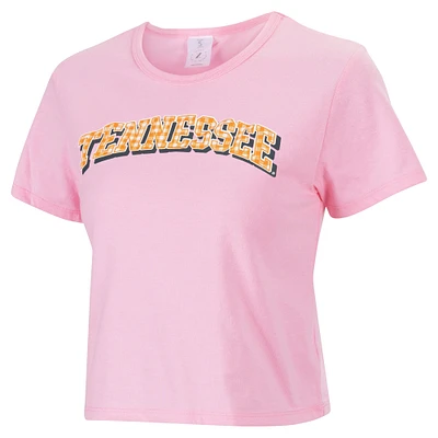 Women's ZooZatz Pink Tennessee Volunteers Gingham Logo Cropped T-Shirt