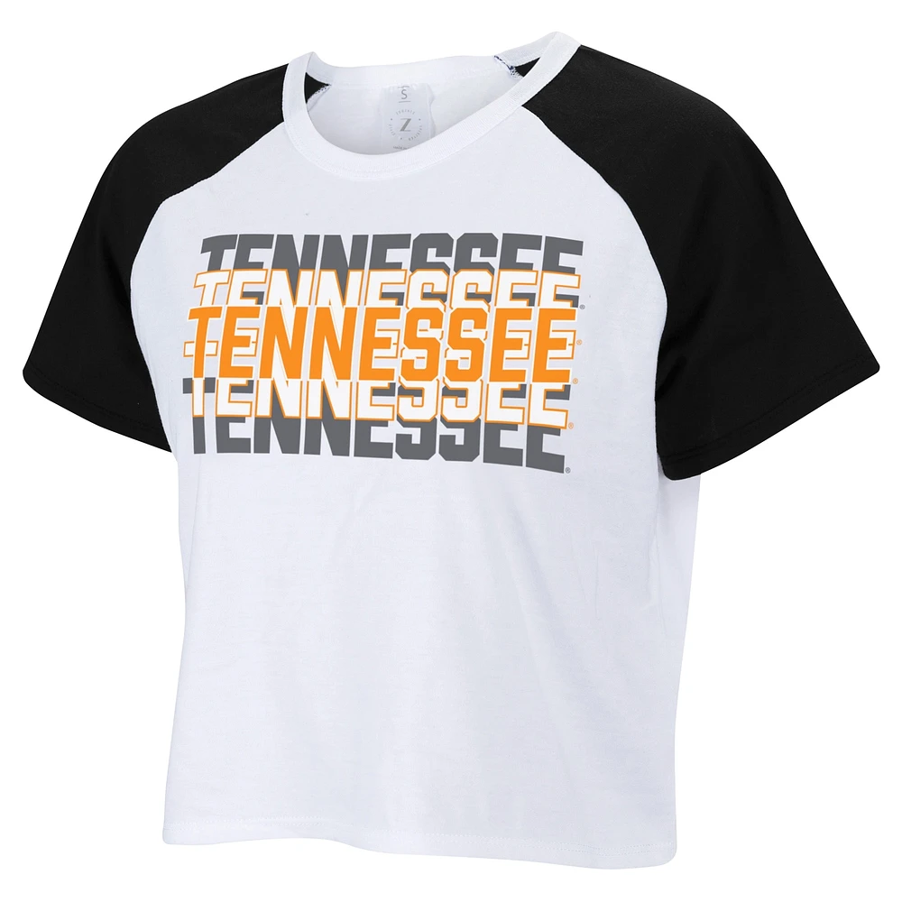 Women's ZooZatz White Tennessee Volunteers Colorblock Repeat Raglan Cropped T-Shirt