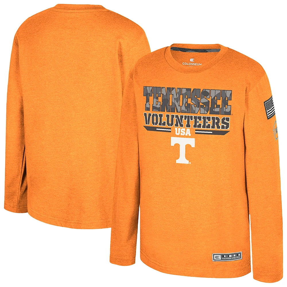 Youth Colosseum Heather Tennessee Orange Volunteers OHT Military Appreciation Oorah Long Sleeve T-Shirt