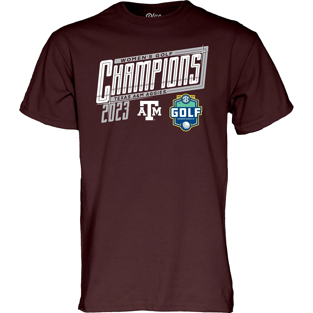 Blue 84  Maroon Texas A&M Aggies 2023 SEC Women's Golf Champions T-Shirt