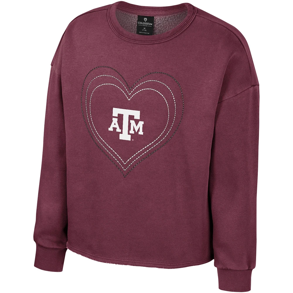 Girls Youth Colosseum Maroon Texas A&M Aggies Audrey Washed Fleece Pullover Crewneck Sweatshirt