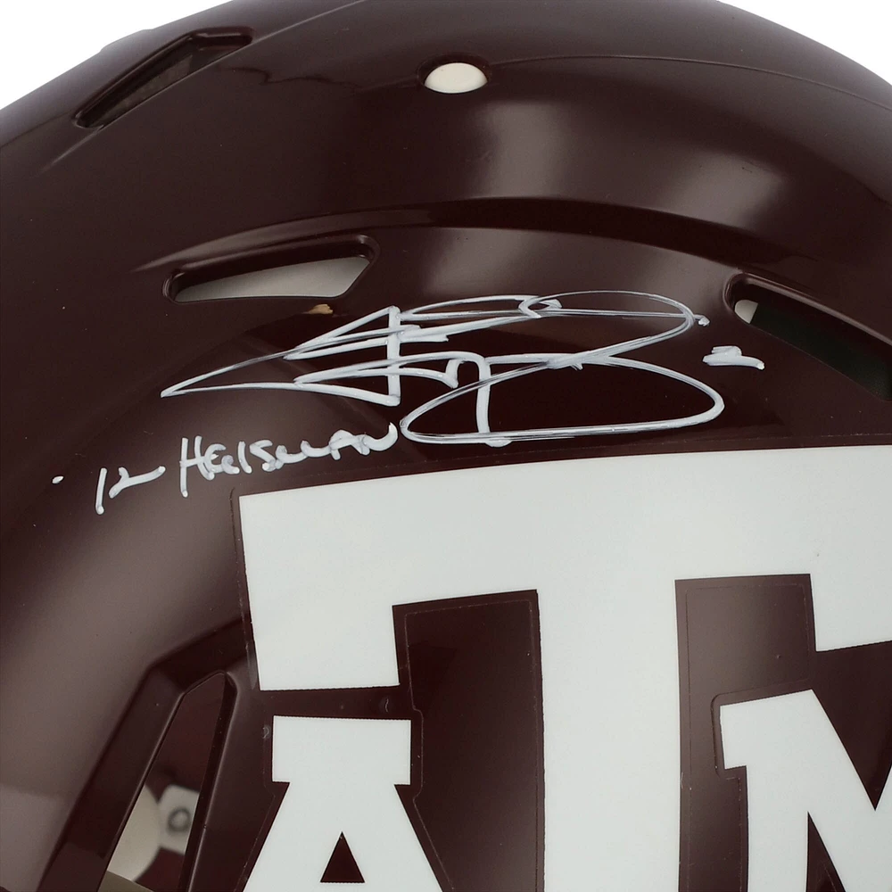 Johnny Manziel Texas A&M Aggies Autographed Riddell Maroon Speed Authentic Helmet with "12 Heisman" Inscription