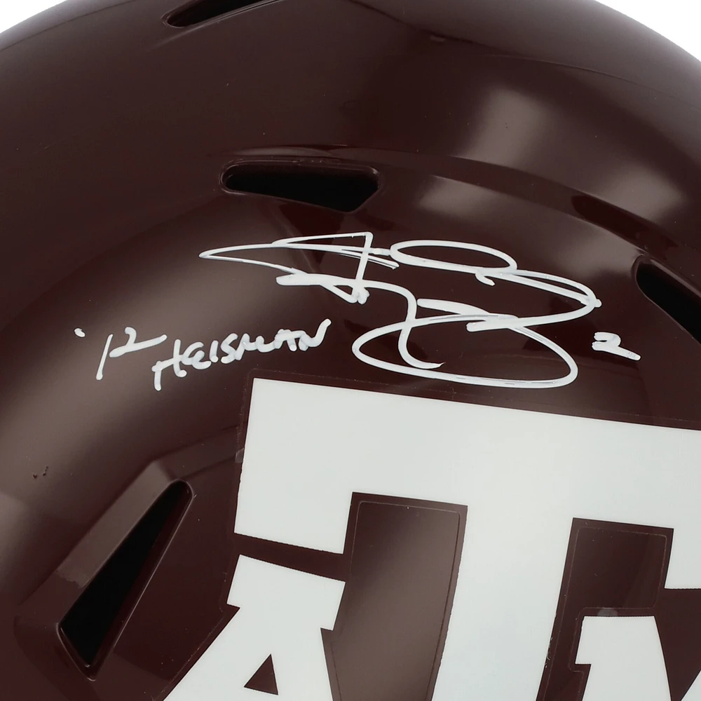 Johnny Manziel Texas A&M Aggies Autographed Riddell Maroon Speed Replica Helmet with "12 HEISMAN" Inscription