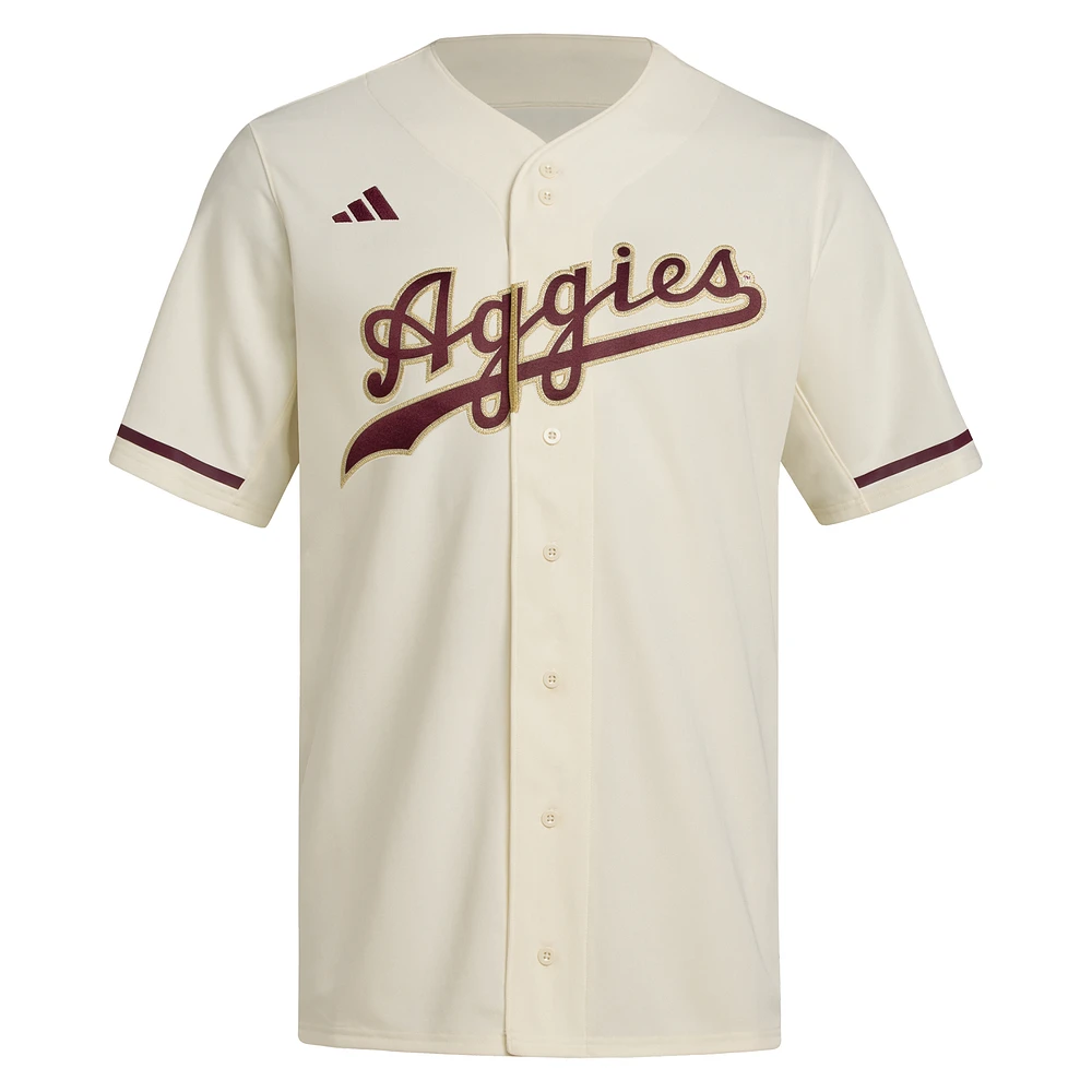 Maillot de baseball réplique adidas pour homme couleur crème Texas A&M Aggies
