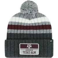 Bonnet en tricot rayé à revers et pompon Texas A&M Aggies Stack '47 Charcoal pour hommes