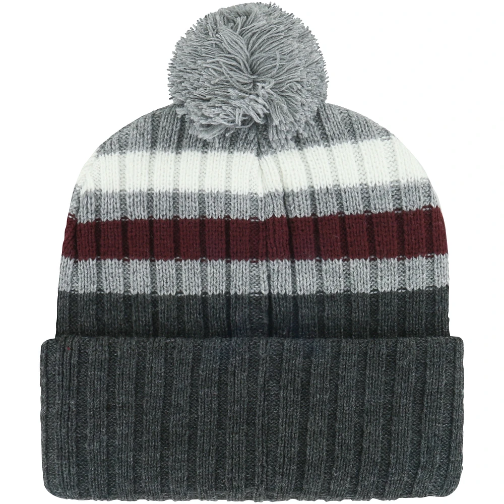 Bonnet en tricot rayé à revers et pompon Texas A&M Aggies Stack '47 Charcoal pour hommes