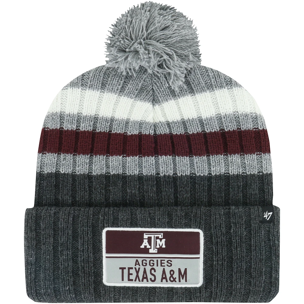 Bonnet en tricot rayé à revers et pompon Texas A&M Aggies Stack '47 Charcoal pour hommes