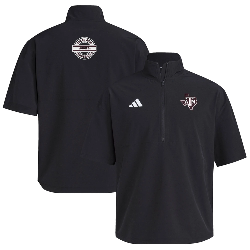 Veste d'entraînement à manches courtes et demi-zip adidas noire Texas A&M Aggies 2024 pour homme