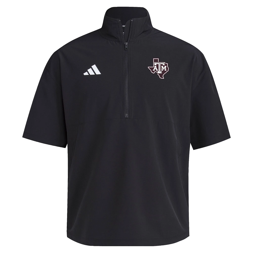 Veste d'entraînement à manches courtes et demi-zip adidas noire Texas A&M Aggies 2024 pour homme